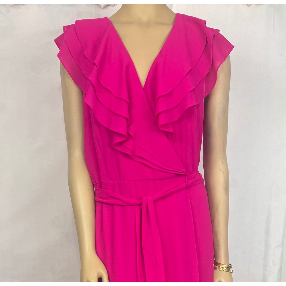 Jessica Howard Fuchsia Pink Ruffle V-Neck High-Low Maxi Dress 16 Formal wedding